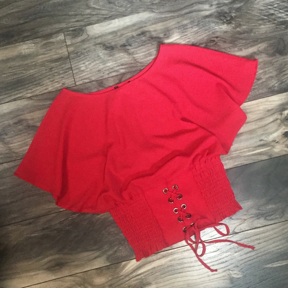 Red Blouse with Lace Up Corset